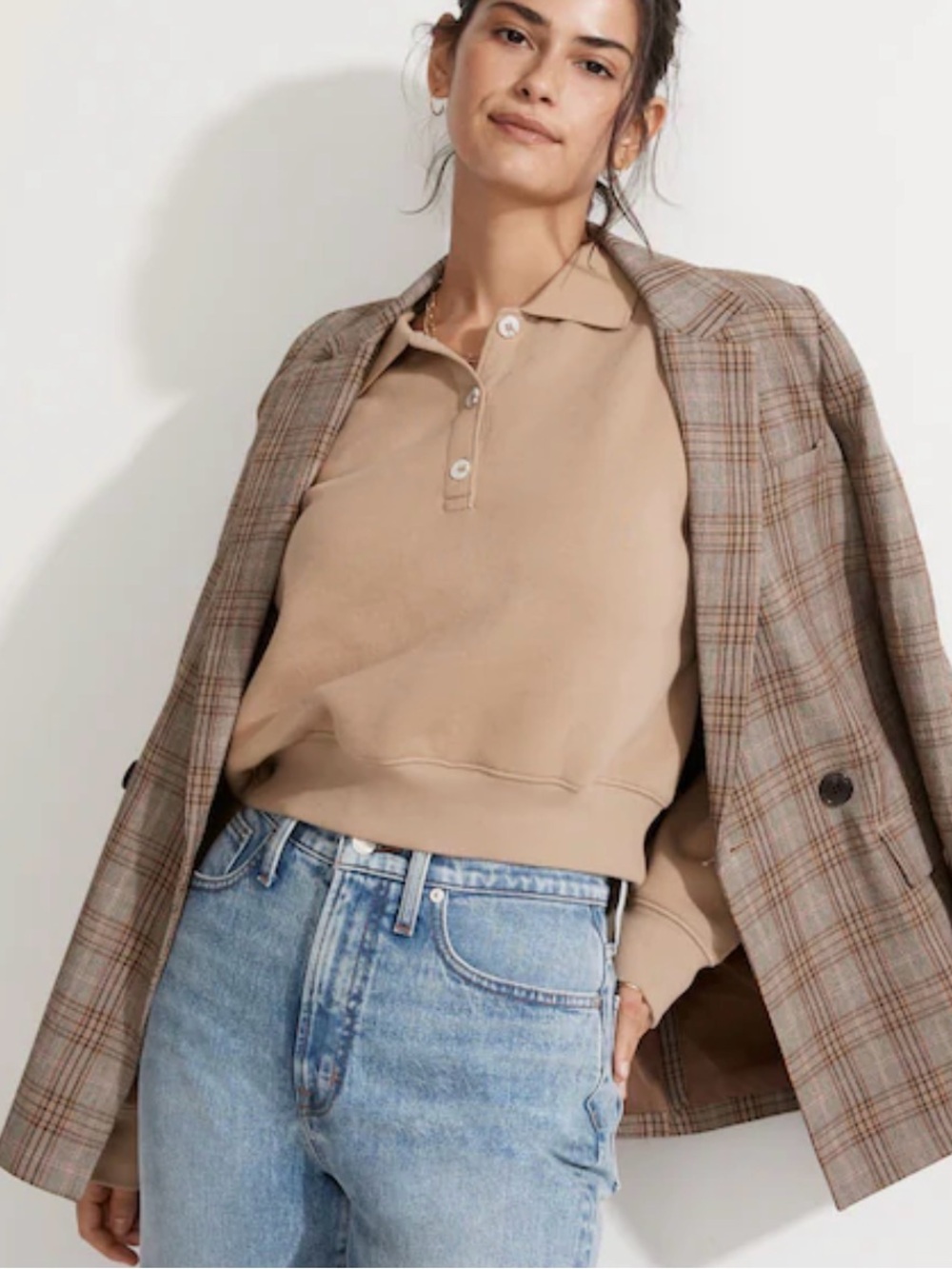 Madewell MWL Betterterry Cropped Polo Sweatshirt Size Small